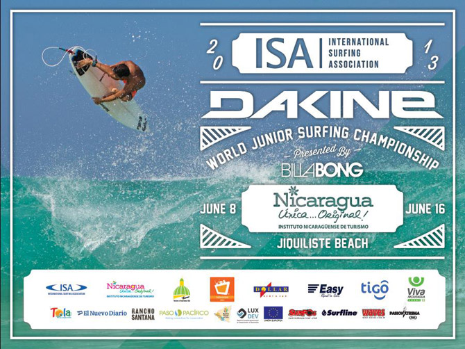 El DAKINE ISA World Junior Surfing Championship 2013 Presentado por Billabong se realizará en la ola de clase mundial de Playa Jiquiliste, Nicaragua del 8 al 16 de Junio.