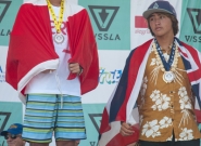 Luca Mesinas (PER) & Imai De Vault (HAW), Boys U-18 Bronze and Copper Medalists. Credit:ISA/Rommel Gonzales Luca Mesinas (PER) & Imai De Vault (HAW), Boys U-18 Bronze and Copper Medalists. Credit:ISA/Rommel Gonzales