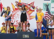 Podium Girls Under 16, (HAW) Mahina Maeda, (CRI) Leilani McGonagle, (AUS) Laura Poncini and (USA) Maddie Peterson. Credit: ISA/Michael Tweddle Podium Girls Under 16, (HAW) Mahina Maeda, (CRI) Leilani McGonagle, (AUS) Laura Poncini and (USA) Maddie Peterson. Credit: ISA/Michael Tweddle
