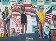 Winners Girls U-16 Division: Mahina Maeda (HAW), Leilani Mcgonagle (CRI), Laura Poncini (AUS) And Maddie-Peterson (USA). Credit:ISA/Rommel Gonzales Winners Girls U-16 Division: Mahina Maeda (HAW), Leilani Mcgonagle (CRI), Laura Poncini (AUS) And Maddie-Peterson (USA). Credit:ISA/Rommel Gonzales