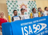 HAW - Tatiana Weston-Webb, VISSLA Vice President of Marketing Vince de la Peña, VISSLA Latin American Director Clayton Snyder, Minister of Tourism Felipe Rodriguez Credit: ISA/Rommel Gonzales