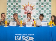 Felipe Rodriguez Surf Manager, Patricio Tamariz Minister of Tourism, Xavier Aguirre from FES, Mayor of Salinas Vicente Paul Borbor. Credit: ISA/ Rommel Gonzales
